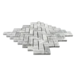 Angled side view of Bardiglio Herringbone Polished Marble Mosaic Tile showing thickness and detailed edges.