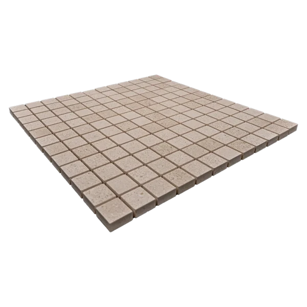 Limestone 1x1 Mosaic Tile Honed – Close-Up View of Beige Natural Stone Tile Grid