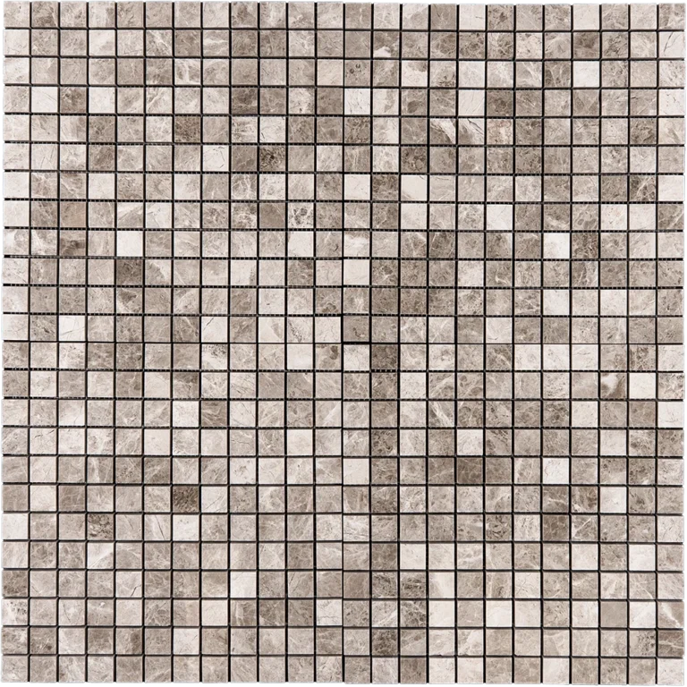 Silver Diamond 1x1 Mosaic Polished Tile – angled view showing the glossy, light gray marble with natural stone texture for wall and floor installations.