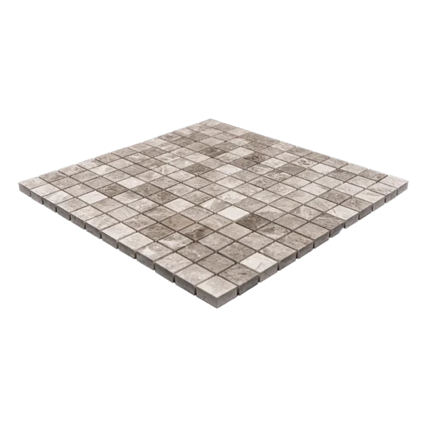 Silver Diamond 1x1 Mosaic Tile in polished finish – natural stone in a light gray tone, featuring a smooth and reflective surface, ideal for bathrooms and kitchens.