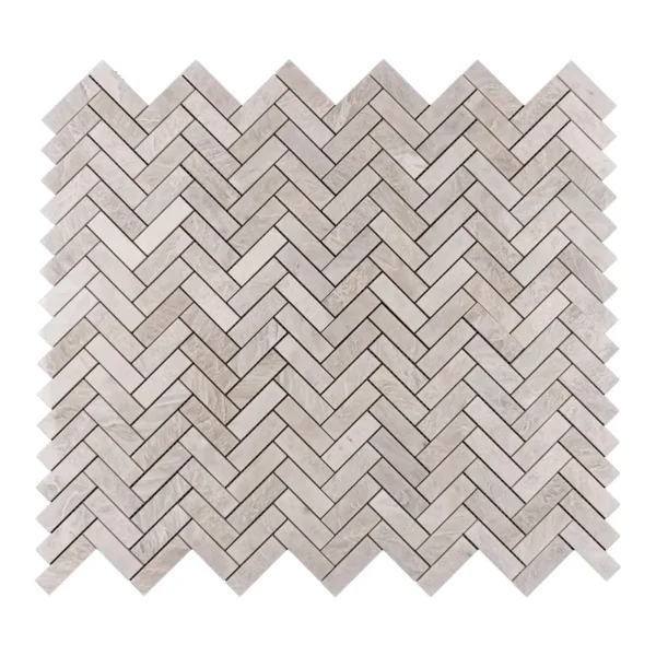 Iceberg Herringbone 1×3″ Polished Marble Mosaic Tile – White & Gray Elegance