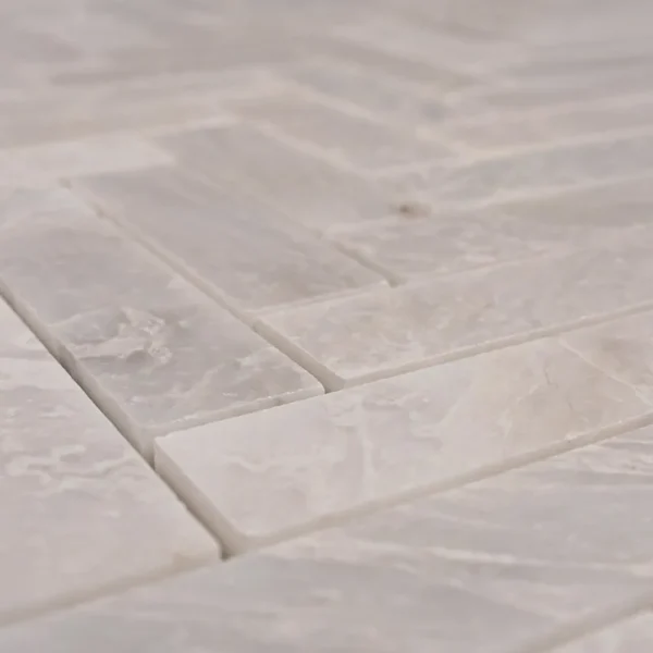 Iceberg Herringbone 1x3" Polished Marble Mosaic Tile - White & Gray Elegance - Image 4