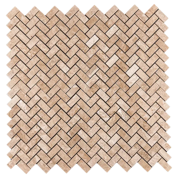 Royal Beige Herringbone Polished Marble Mosaic laid out with elegant beige hues and subtle shine.