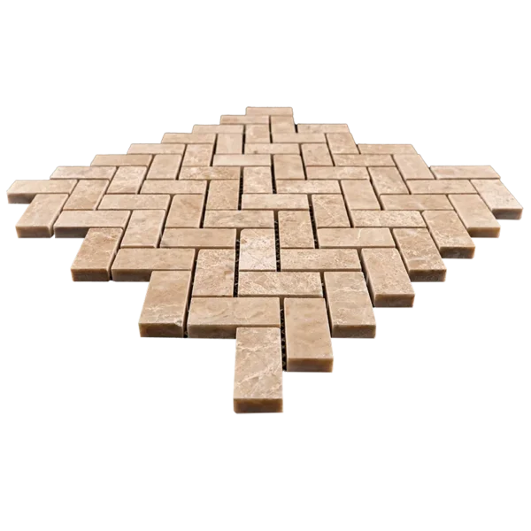Royal Beige Herringbone Polished Marble Mosaic laid out with elegant beige hues and subtle shine.