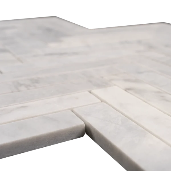 1x6 Carrara White Herringbone Honed Marble Mosaic Tile