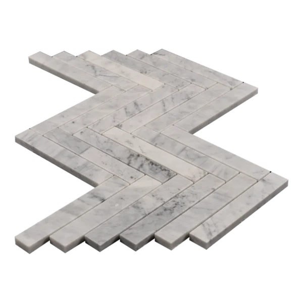 1x6 Carrara White Herringbone Honed Marble Mosaic Tile - Image 4