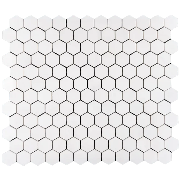 2-inch polished white Dolomite marble honeycomb mosaic tile sheet with white hexagon pattern