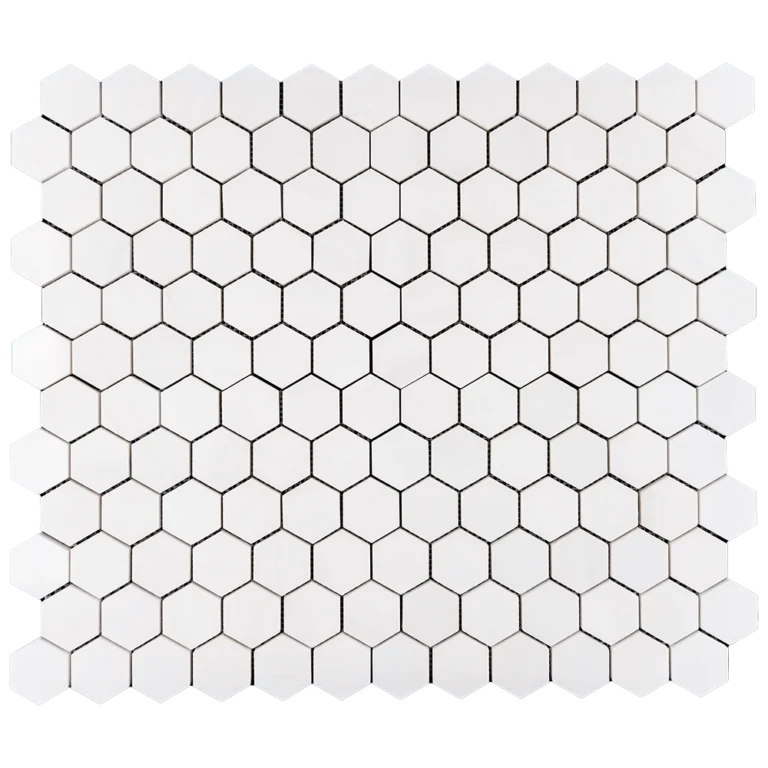 2-inch polished white Dolomite marble honeycomb mosaic tile sheet with white hexagon pattern