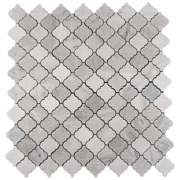 Arabesque polished marble mosaic tile with Dolomite, Iceberg and Imperial White blend