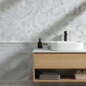 CARRARA HEXAGON 2 INC MARBLE MOSAIC DESIGN