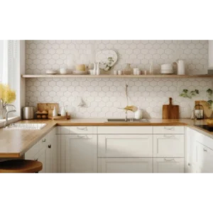 hexagon dolomide kitchen backsplash mosaic tile