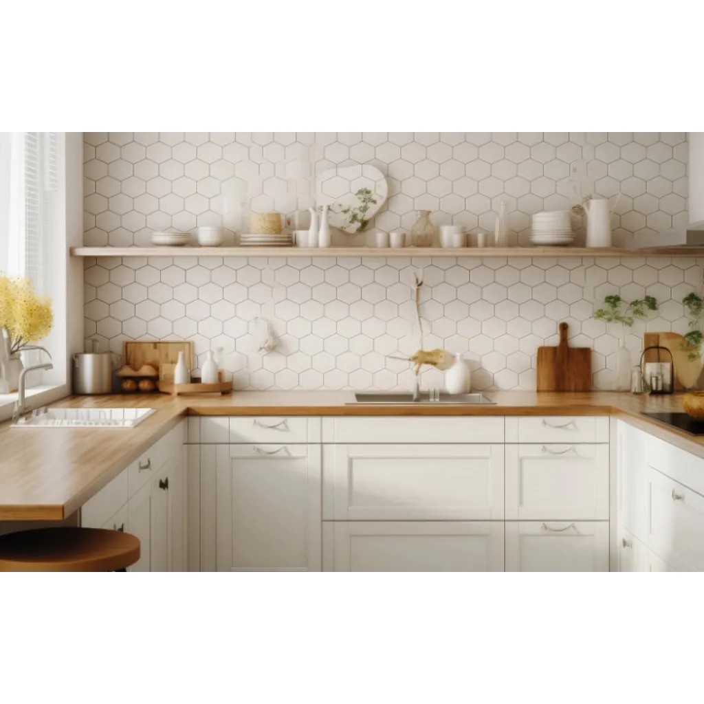 hexagon dolomide kitchen backsplash mosaic tile