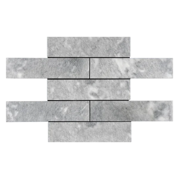 Front view of Bardiglio grey marble tile 3x12 with polished finish and straight edge