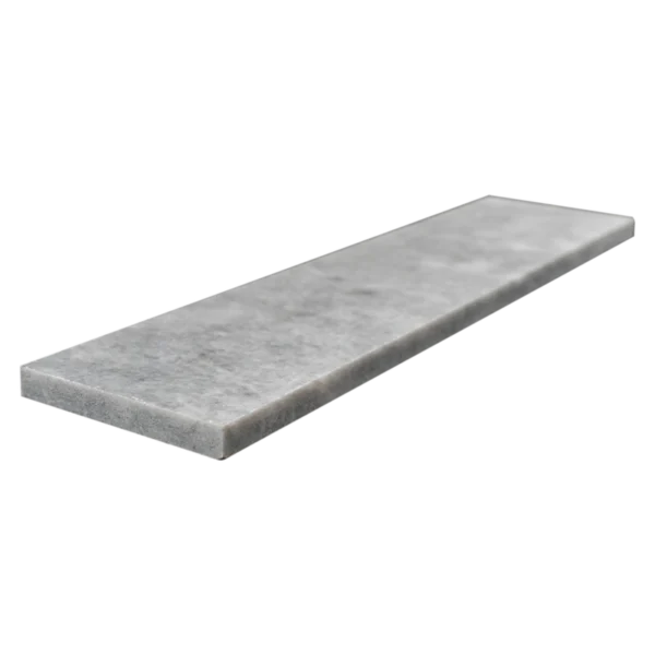 Side view of Bardiglio 3x12 marble tile with polished surface and refined straight edge
