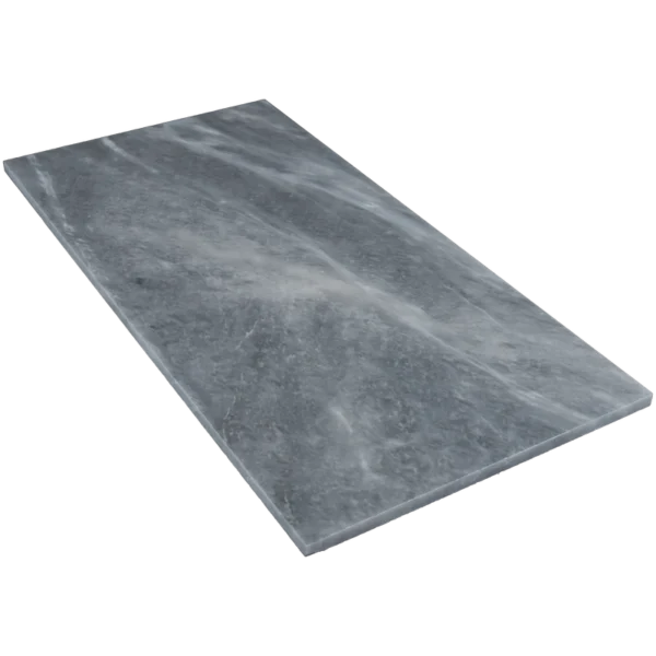 Angled view of Bardiglio marble tile 12x24 inch with honed finish showcasing sleek surface and elegant veining pattern