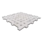 Close-up view of a gray honed basketweave mosaic tile sheet showing smooth rectangular shapes.