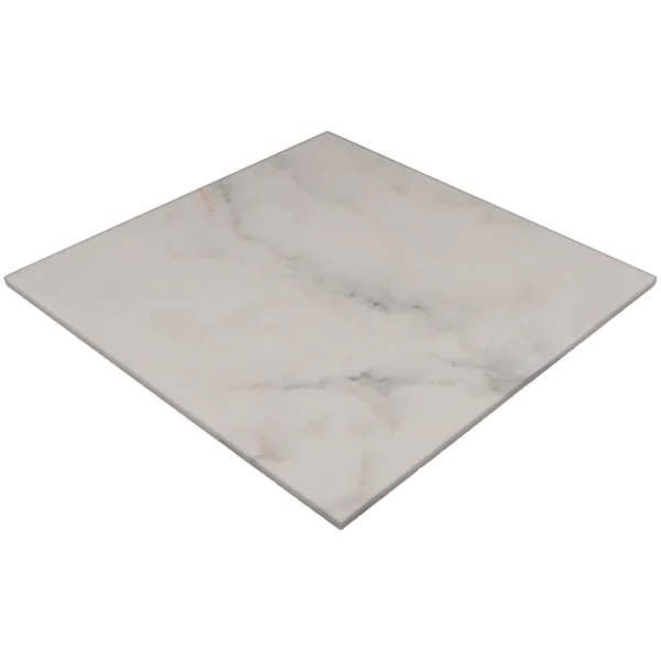 Perspective view of Calacatta marble tile 18x18 honed with clean beveled edge