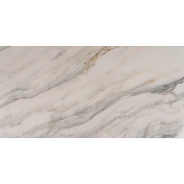 Rectangular Calacatta marble tile with honed finish and soft gray veining on a white background – top view