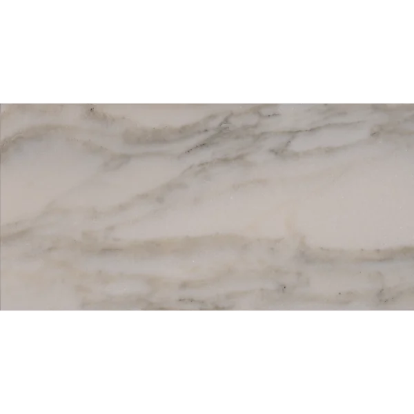Flat view of polished Calacatta 6x12 tile highlighting its rich veining pattern