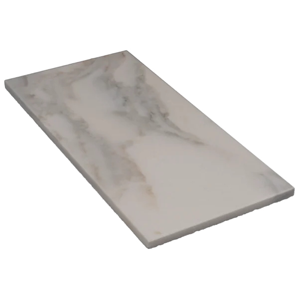 Angled single tile showing edge detail and creamy base with honed matte texture.