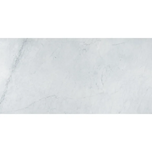 Full top view of Honed Carrara marble tile in 18"x36" size, showcasing soft gray veining and bright white background.