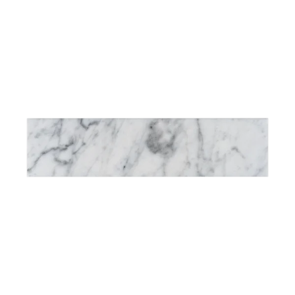 Single polished Carrara marble 3x12 tile with natural gray veining