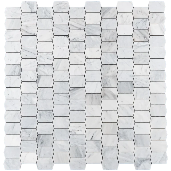 Carrara White Picket Polished Marble Mosaic Tile front view