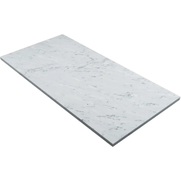 Angled product shot of a single Eterna Bianco 12"x24" tile, highlighting the soft matte surface and straight edges.