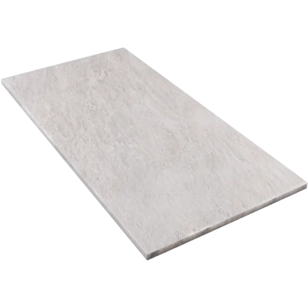 Side angle of Iceberg marble tile 12x24 inch showing polished surface and straight edge