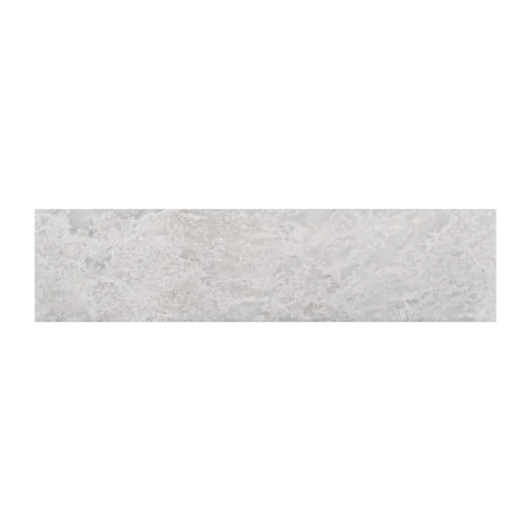 Front-facing view of a single 3x12 honed Iceberg marble tile showing its natural veining and matte surface.