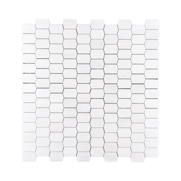 Honed Dolomite Picket Mosaic Tile featuring natural white stone with a subtle matte finish in a modern picket pattern.
