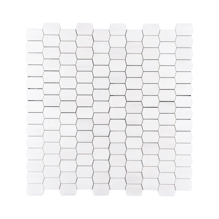 Honed Dolomite Picket Mosaic Tile featuring natural white stone with a subtle matte finish in a modern picket pattern.