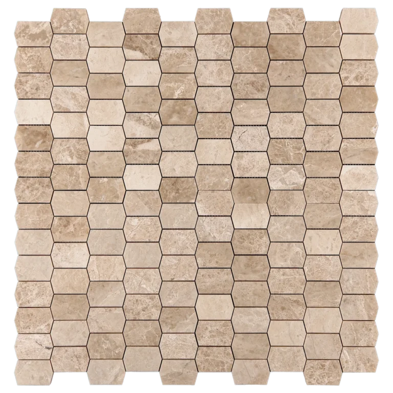 Polished Royal Beige Picket marble mosaic sheet featuring warm beige tones in a modern picket pattern