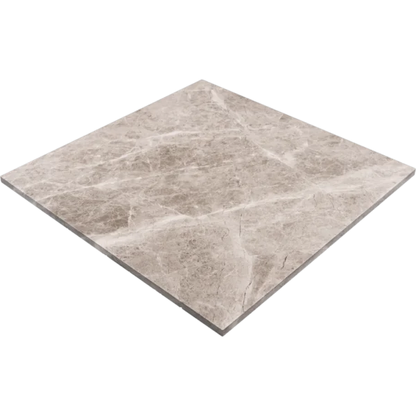 Angled view of an 18"x18" Silver Diamond tile with a honed finish and straight edges.