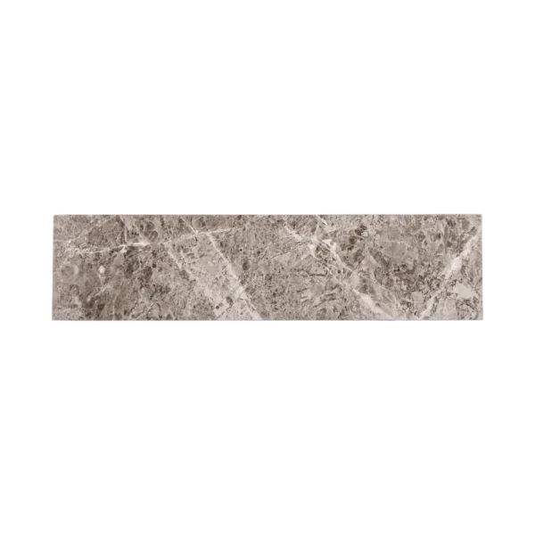 Front-facing view of a single Silver Diamond 3x12 polished marble tile, highlighting its cappuccino beige tone and natural veining.