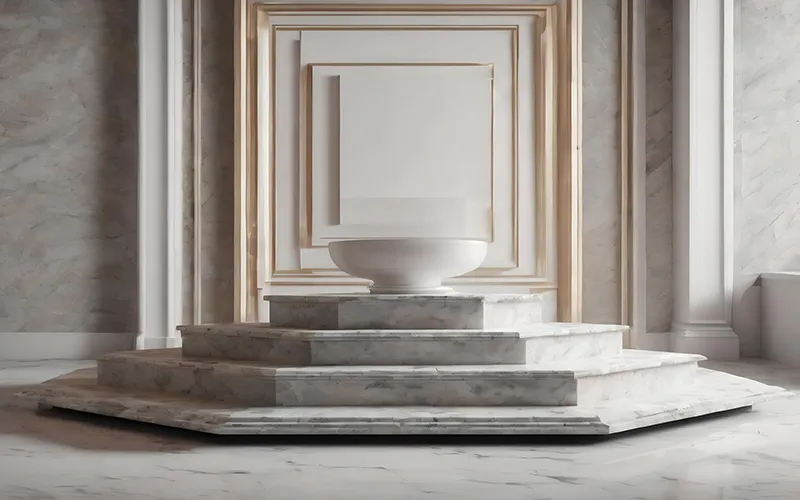 Natural stone molding trim framing a refined marble tile wall installation