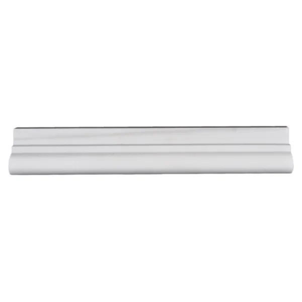 Front view of 2"x12" polished Dolomite marble chair rail with classic curved edge