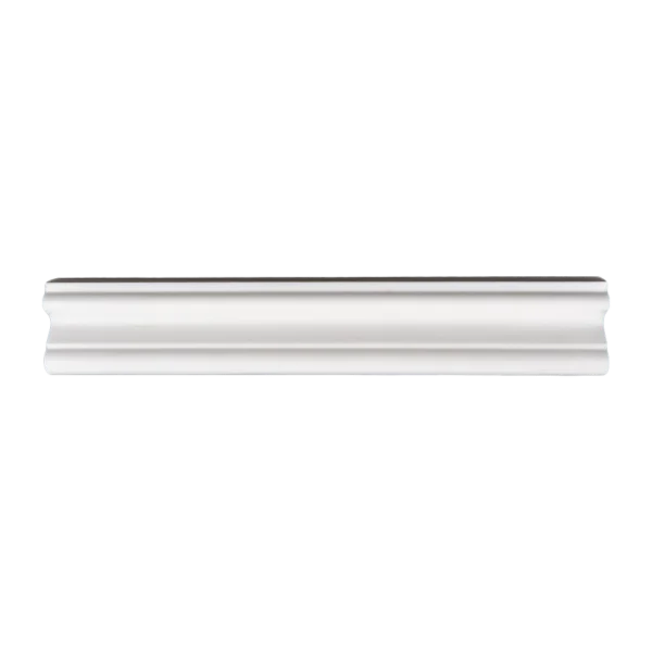 Front view of Dolomite crown molding in polished white marble with elegant architectural profile.