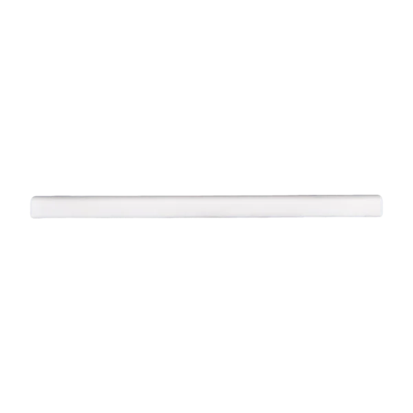 Straight top view of Dolomite white marble pencil liner trim showing its slender cylindrical profile