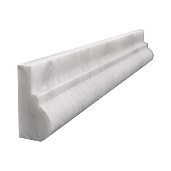 2"x12" Iceberg white marble chair rail trim featuring glossy finish and layered ogee shape.