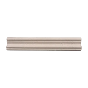 Front view of honed limestone crown molding with soft beige tone and classic curved profile.