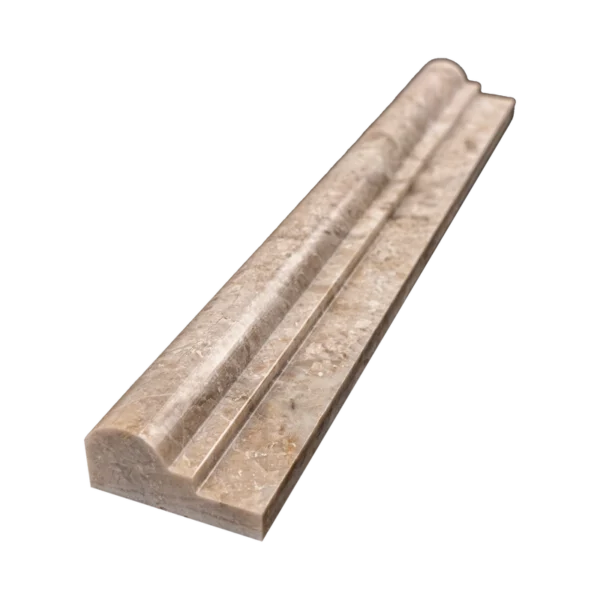Royal Beige Polished Marble Chair Rail Trim – Angled Perspective Highlighting Curved Edge and Warm Beige Veining