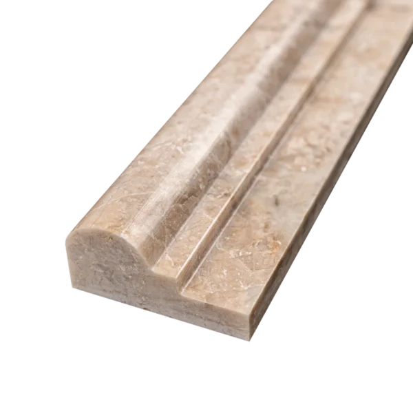 Royal Beige Polished Chair Rail Trim – Angled Close-Up Showcasing Marble Texture and Detail