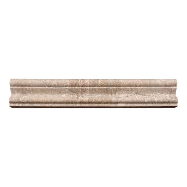 Polished Royal Beige marble crown molding trim piece with smooth sculpted profile – ideal for elegant interior transitions