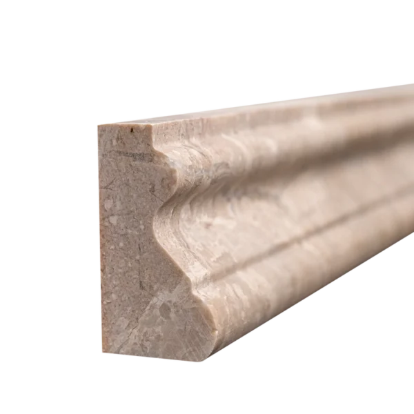 Beige marble crown molding with polished finish and intricate curved edge – premium natural stone wall trim