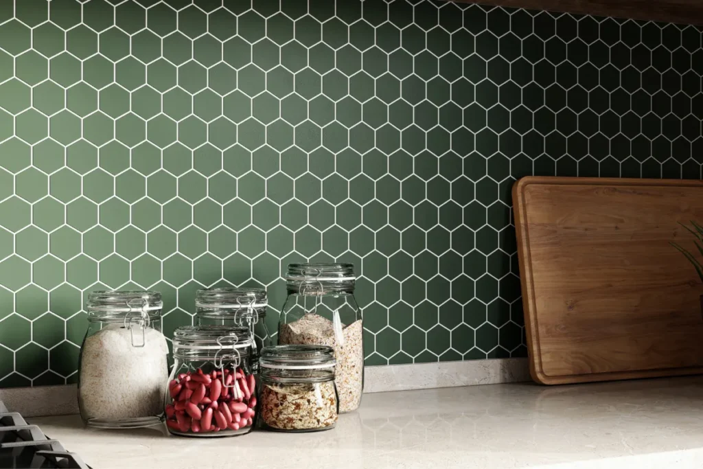 green mosaic tile backsplash