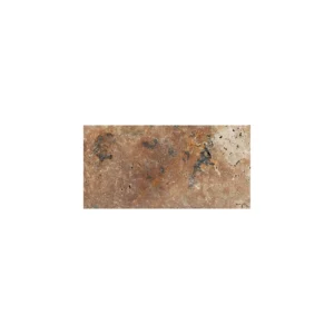 Country Classic 6"x12" Tumbled Travertine Paver showcasing warm earthy brown tones with natural weathered texture and subtle veining.