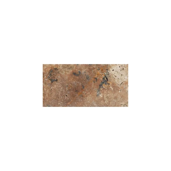 Country Classic 6"x12" Tumbled Travertine Paver showcasing warm earthy brown tones with natural weathered texture and subtle veining.