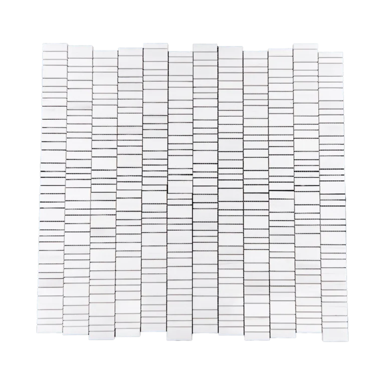 Dolomite Strip Linear Polished Mosaic Tile brings a clean, modern look to any space. Made from premium Dolomite marble, this tile features a crisp white base enhanced by subtle gray veining. Its polished finish creates a sleek surface that reflects light beautifully, adding brightness and sophistication.