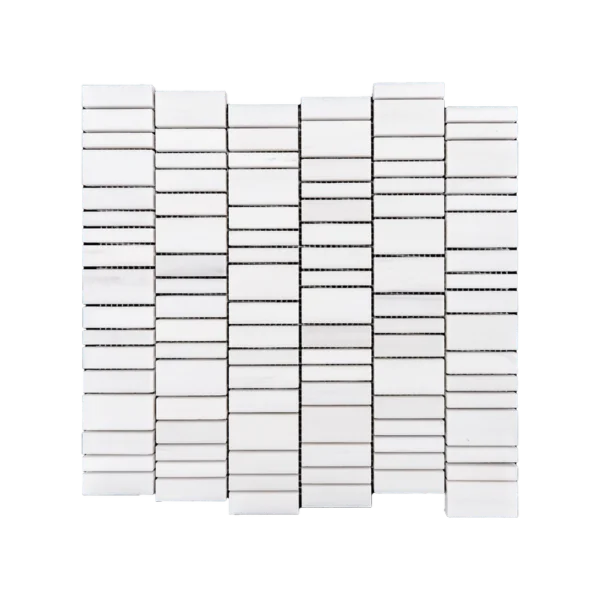 Cropped front view of a single Dolomite strip linear sheet highlighting the repeating stacked pattern.